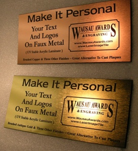 faux metal copper and gold engraved plaques