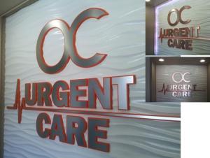 OC Urgent Care - Brushed Silver Laminate on Orange PVC