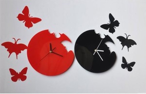 Novelty-Black-Red-acrylic-Butterfly-3D-DIY-Wall-Clock-sticker-Art-Design-Modern-Style-Time-Large